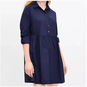 LOFT Women’s Poplin Swing Shirtdress Navy Blue Size Small